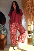 Annie 1972 Shirring Pleat Barrel Pant Rhubarb Rose